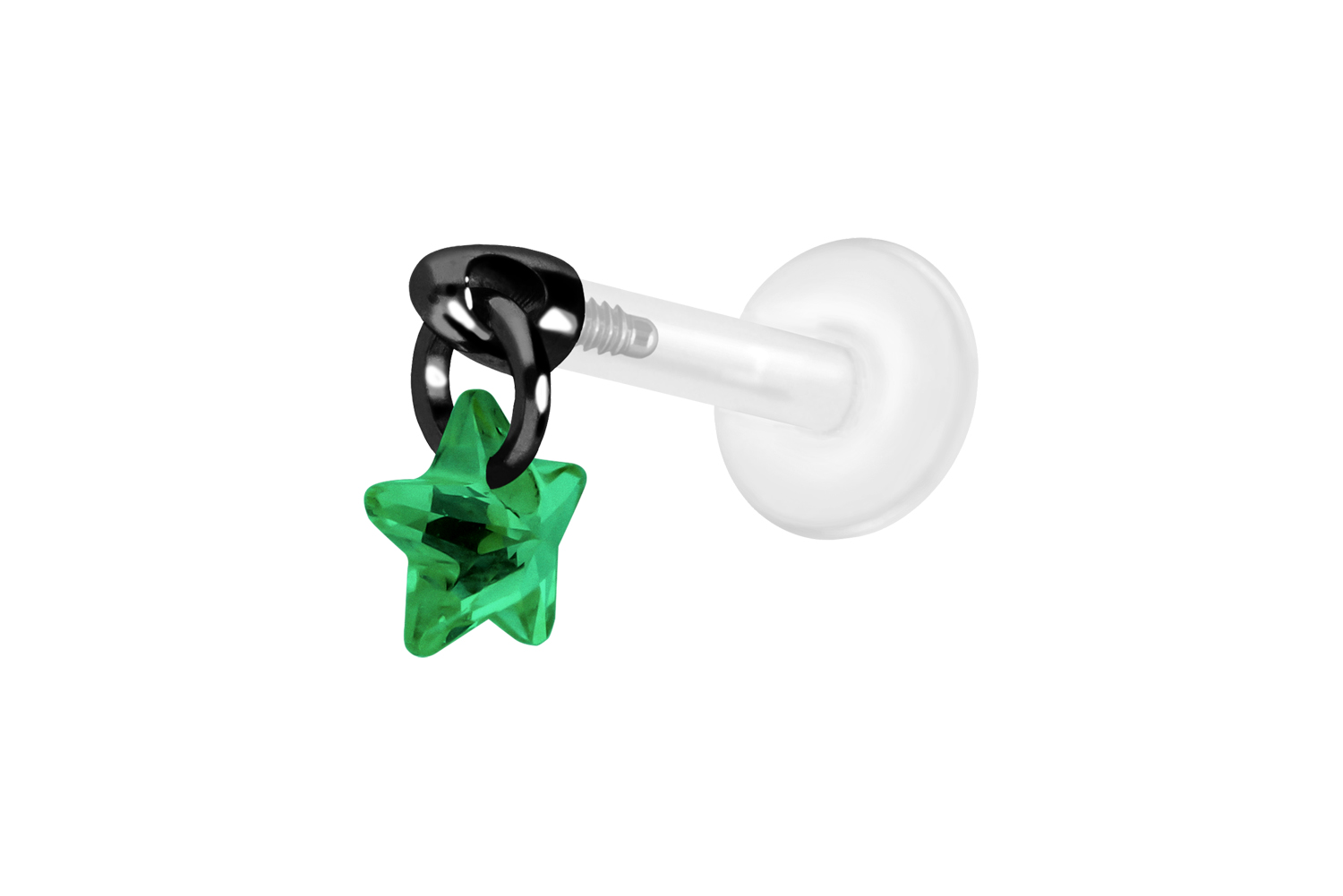 PTFE Labret Piercing mit Innengewinde + Titan-Aufsatz KRISTALLSTERN